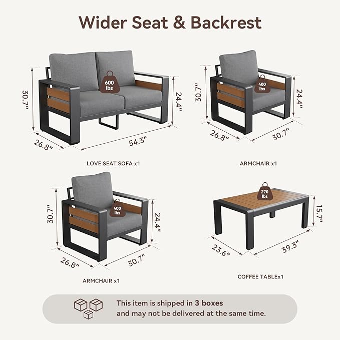 Aoxun Aluminum Outdoor Patio Furniture Set, Coffee Table ×1, Dark Grey & Dark - Image 4