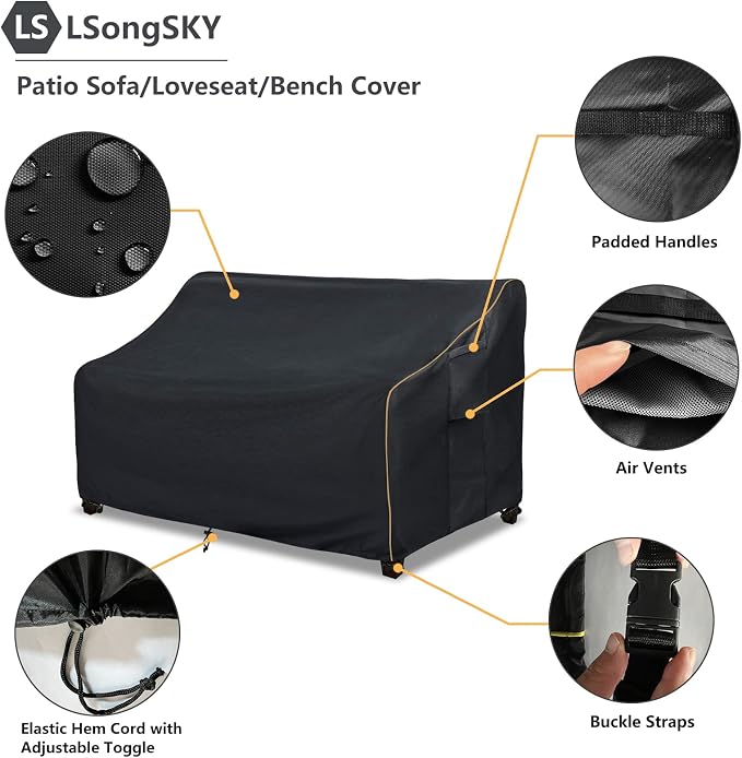 Patio 3-Seater Sofa Cover, Outdoor Couch Cover Fits up to 85W x 38D x 35H Inches - Image 4