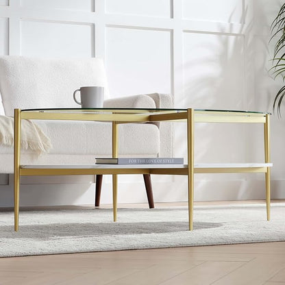 LumFurn Oval Glass Coffee Table, Mid-Century Modern Design, L43 x W22 x H17 inch - Image 4