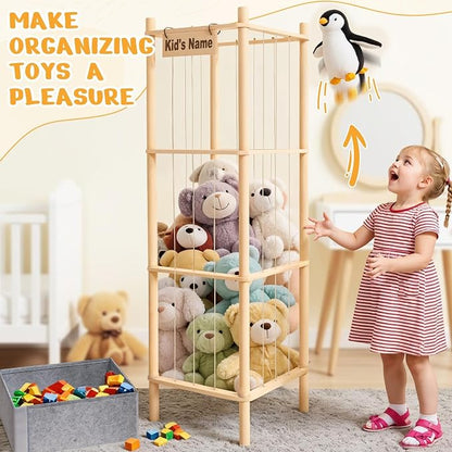 Stuffed Animal Storage with Toys Tray, 57In Large Wooden Stuffy Plushies - Image 5