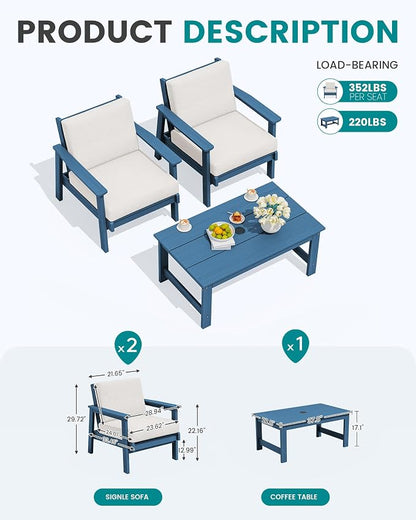 SERWALL HDPE Outdoor Couch, All-Weather Wood-Like Outdoor Sofa Set - Image 8