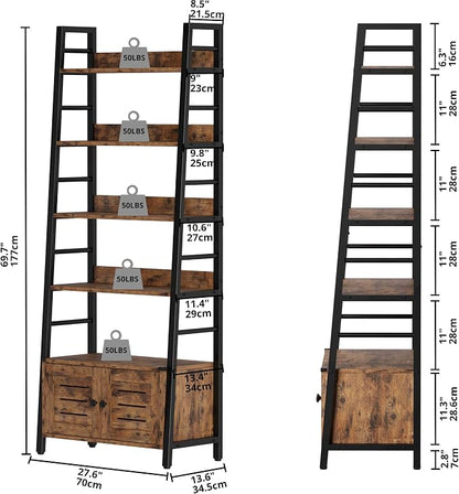 IRONCK Bookshelf with Louvered Doors, 4-Tier Ladder Shelf with Cabinet - Image 3