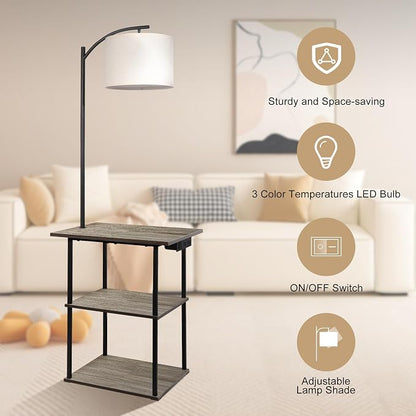 PESRAE Floor Lamp with Tables, End Table with Charging Station, 3 Color - Image 4
