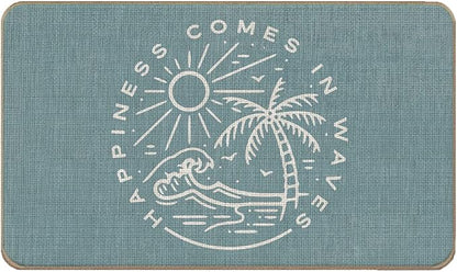 Summer Beach House Happiness Comes in Waves Blue Rustic Door Mat Doormat by Lacosu