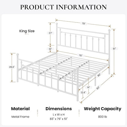 SHA CERLIN 14" King Size Metal Platform Bed Frame/Victorian Headboard and - Image 2