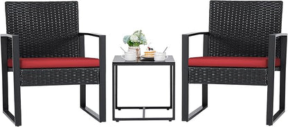 Flamaker 3 Pieces Wicker Patio Furniture Outdoor Modern Rattan Chair by Flamaker