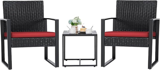 Flamaker 3 Pieces Wicker Patio Furniture Outdoor Modern Rattan Chair by Flamaker