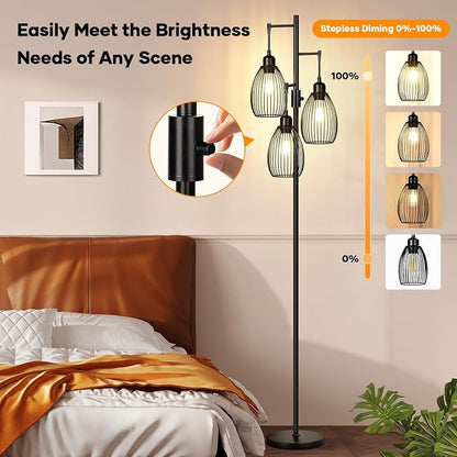 Dimmable Floor Lamp, 3 x 800LM LED Edison Bulbs Included, Farmhouse Industrial - Image 3