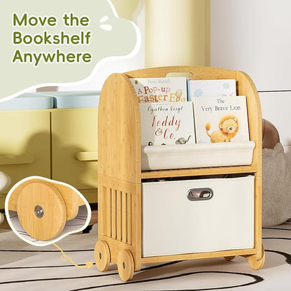 2-Sided, 3-Tier Bamboo Kids Bookshelf, Montessori Shelf - Image 5