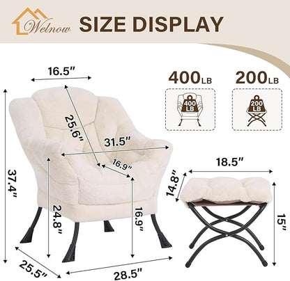 Welnow Lazy Chair with Ottoman, Modern Accent Chair with Armrests and a Side - Image 3