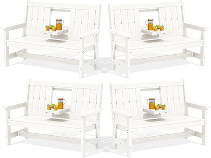 SERWALL Outdoor Bench with Cup Holder, Oversized 58" HDPE Porch Bench Suitable by SERWALL