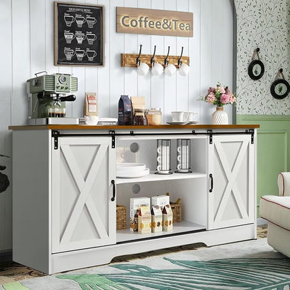 4 EVER WINNER Farmhouse Coffee Bar Cabinet, Kitchen Storage Cabinet, Coffee by 4EVERWINNER