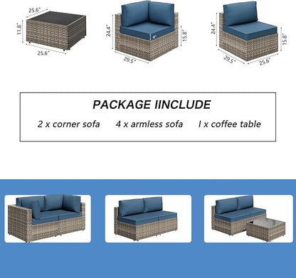 7 Piece Outdoor Patio Furniture Set, Natural PE Rattan Wicker Sectional Sofa - Image 4