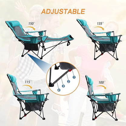 Reclining Camping Chair with Removable Footrest Lounge Chair with Headrest - Image 6