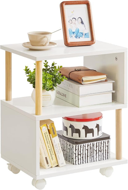 Aibiju Wooden Night Stand with Open Shelf, Nightstand with Wheels, S-Shaped Bed by Aibijusolidwoodfurniture