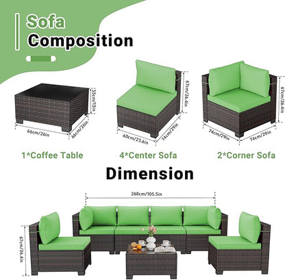 CHABATREE 7pcs Outdoor Patio Furniture Sets, Rattan Conversation Sectional Set - Image 2