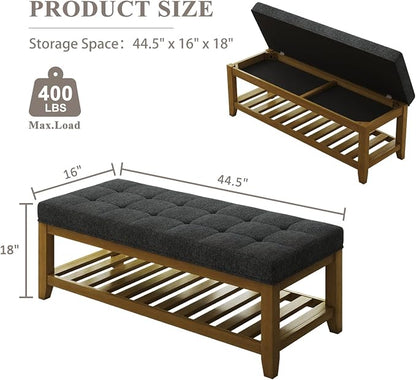 Befurtori Large Rectangular Upholstered Ottoman Bench, Linen Tufted Footrest - Image 2