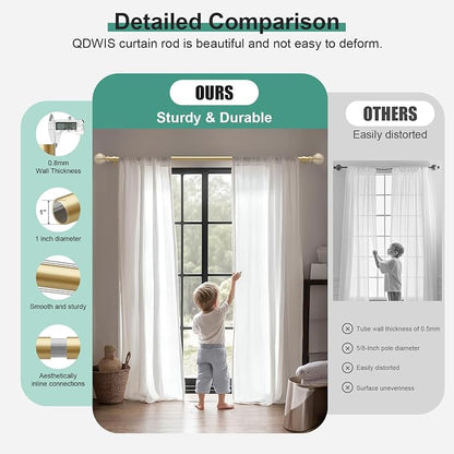 QDWIS Gold Curtain Rods for Windows 48 to 84 inch, Rustic Decorative Drapery - Image 3