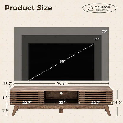 AODK 70.8" TV Stand for 55"/65"/75" TVs, Mid-Century Modern Fluted - Image 3