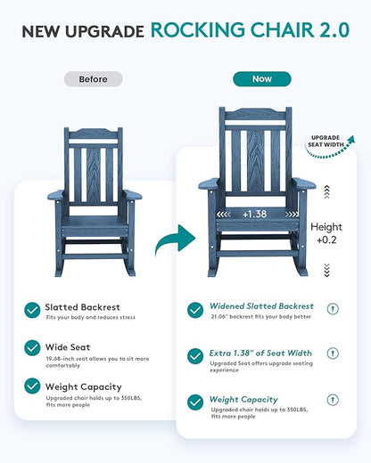 SERWALL Oversized Rocking Chair, HDPE Outdoor Rocking Chairs Set of 4, Patio - Image 3