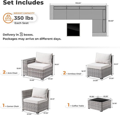 ovios 6 Pieces Patio Furniture Set, Outdoor Wicker Sectional Sofa - Image 7