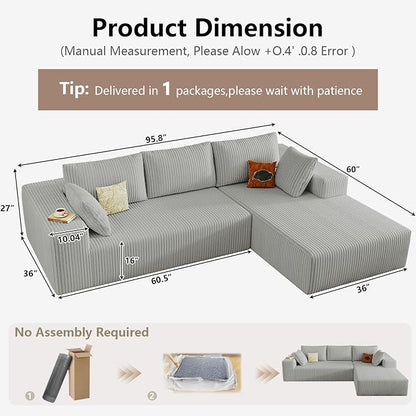 95" Cloud Sectional Couch with L-Shape Chaise, Modular Comfy Sofa Chaise Longue - Image 2