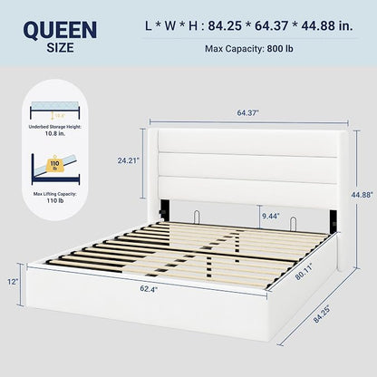 Allewie Queen Size Velvet Lift Up Storage Bed, Modern Wingback Headboard - Image 2