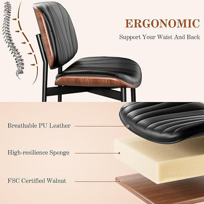 REONEY Dining Chairs Set of 6, Mid-Century Modern Upholstered PU Leather Chairs - Image 6