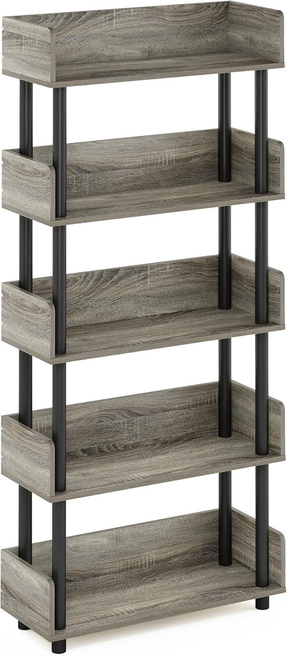 Furinno Turn-N-Tube 5-Tier Toolless Display Rack, French Oak/Black - Image 5