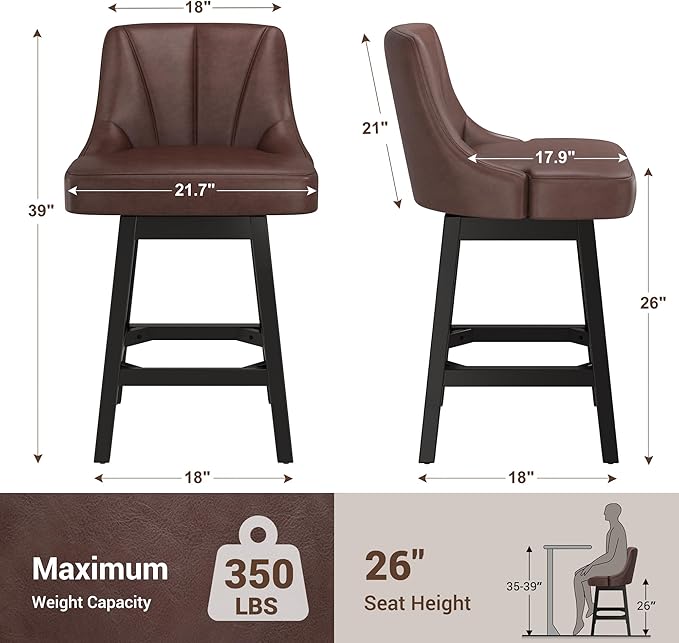 YaFiti Swivel Bar Stools Set of 4, 26 Inch Counter Height Bar Stools - Image 3