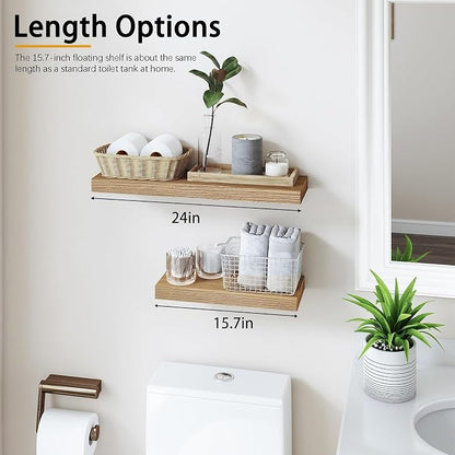 Oak Floating Shelves Wood for Wall 15.7in Wall Mounted Display Ledge Shelves - Image 3
