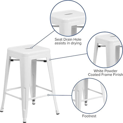 Flash Furniture Lily 4 Pack Commercial Grade 24" High Backless White Metal - Image 6