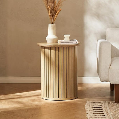 mopio Quin Pedestal Side Table, Tambour Round Fluted End Table, Small Accent by MopioInc
