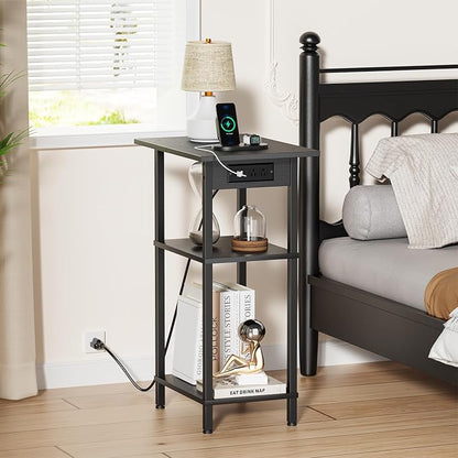 Asgolion Tall End Table with Charging Station, Skinny Nightstand with USB Ports - Image 2