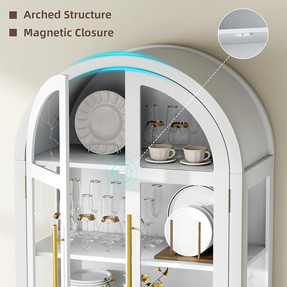 Vlsrka 71 Inch Arched Curio Cabinet, 4-Tier Display Cabinet and 2 Drawers - Image 6