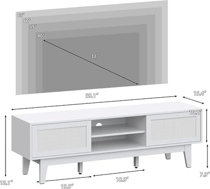 Xixini Boho TV Stand for 55 65 Inch TV, Rattan Entertainment Center - Image 2