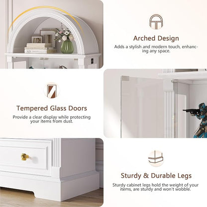 Arched Display Cabinet with Glass Doors, 4-Tier Display Case - Image 6