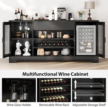 HSH Long Bar Cabinet with Fridge Space, Modern Wood Coffee Wine Liquor Cabinet - Image 7
