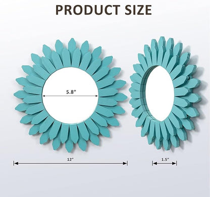 Honiway Beach Wall Decor Mirror 12 inch Wood Coastal Wall Decor Sunburst Boho - Image 7