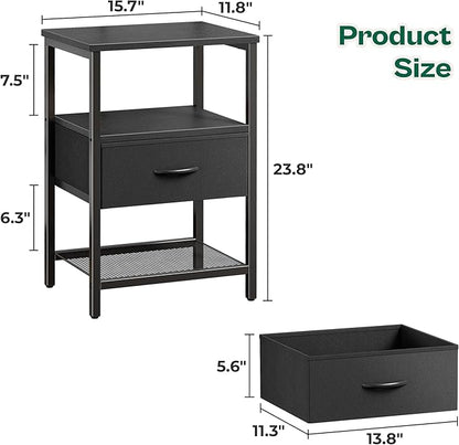 Huuger Night Stand with Fabric Drawer, Side Table with Mesh Shelf, Bedroom - Image 3