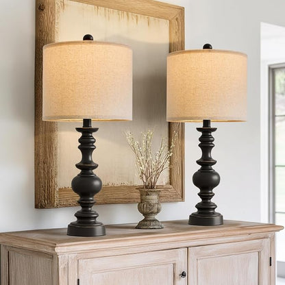 BOBOMOMO 24" Traditional Farmhouse Table Lamp Set of 2, Vintage Resin Lamps - Image 8