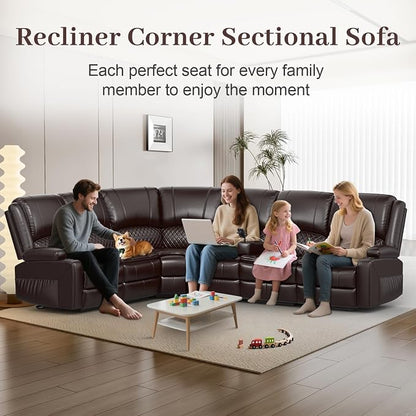 Yolsali Manual Reclining Sectional Sofa Set, 6 Seats Soft Leather Recliner - Image 6