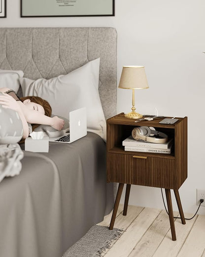 JOONEE Nightstand with Outlet, Modern Bedside Table with Storage Drawer and - Image 3