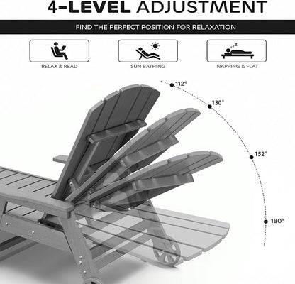Outdoor Lounge Chair Set of 2, HDPE 4-Position Adjustable Chaise Lounge Outdoor - Image 5