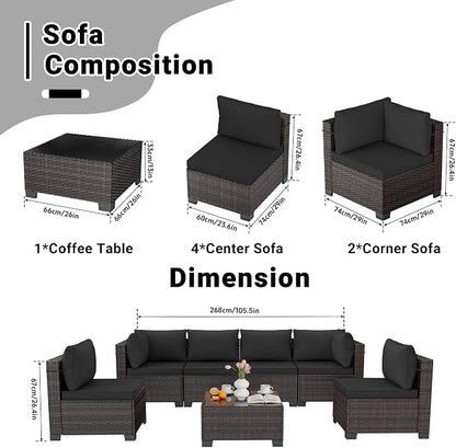 LEVELEVE 7 Pieces Outdoor Patio Furniture Sets, Rattan Conversation Sectional - Image 2