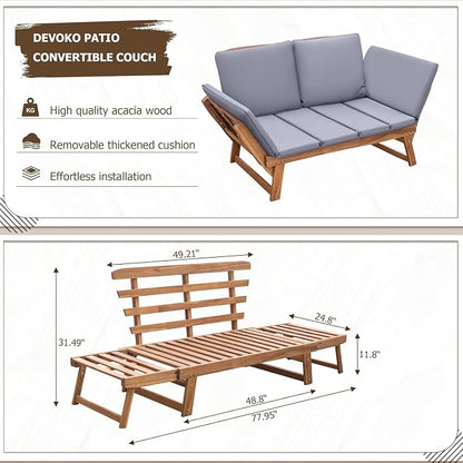 Devoko Outdoor Couch Acacia Wood Patio Couch - Image 2