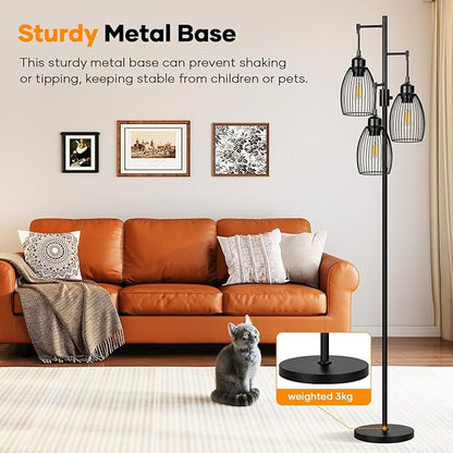 Dimmable Floor Lamp, 3 x 800LM LED Edison Bulbs Included, Farmhouse Industrial - Image 5