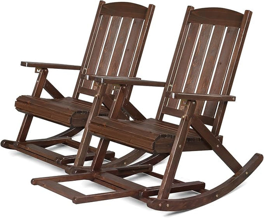VINGLI Wooden Porch Rocking Chair, Heavy Duty Outdoor Rocking Chair by VINGLI