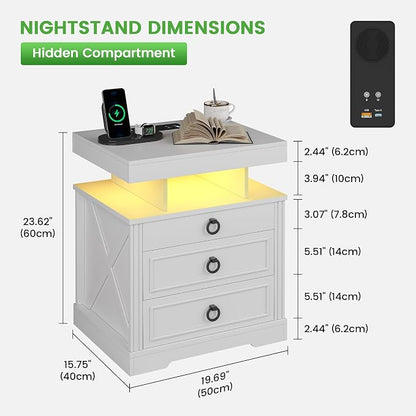 HNEBC Night Stand Set 2 with Gun Drawers, Farmhouse Nightstand with Charging - Image 2