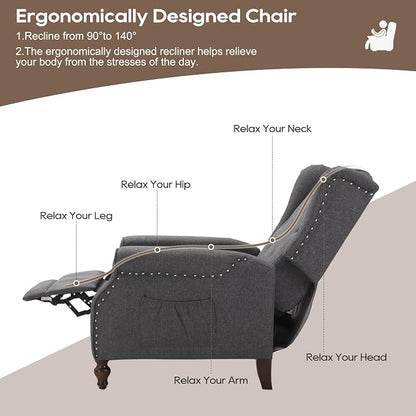 Wingback Recliner Chair with Massage and Heat, Tufted Fabric Push Back Recliner - Image 5